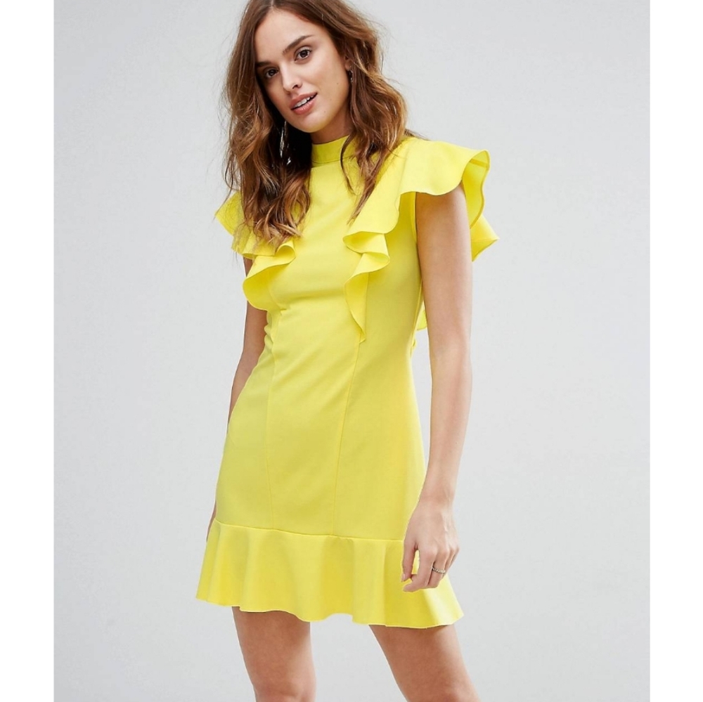 Yellow dress with peplum hem